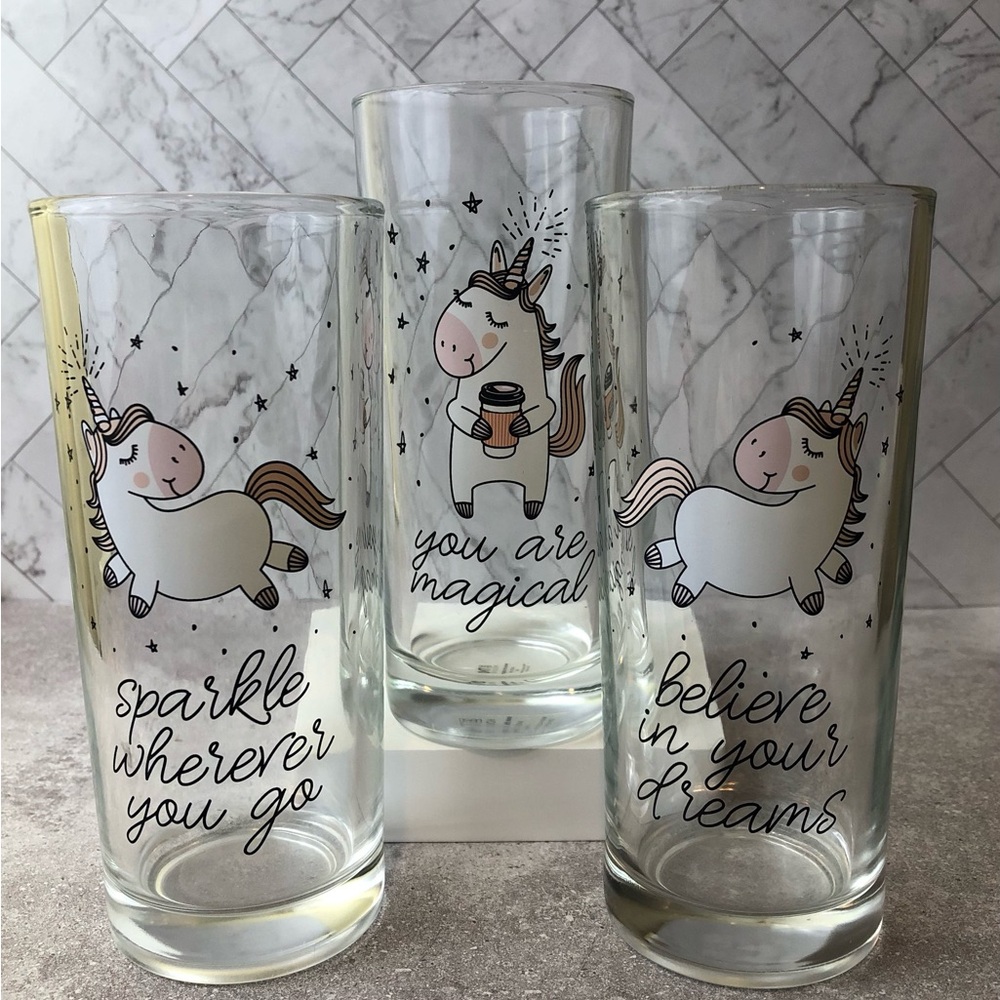 Set of 3 Unicorn Highball Glasses